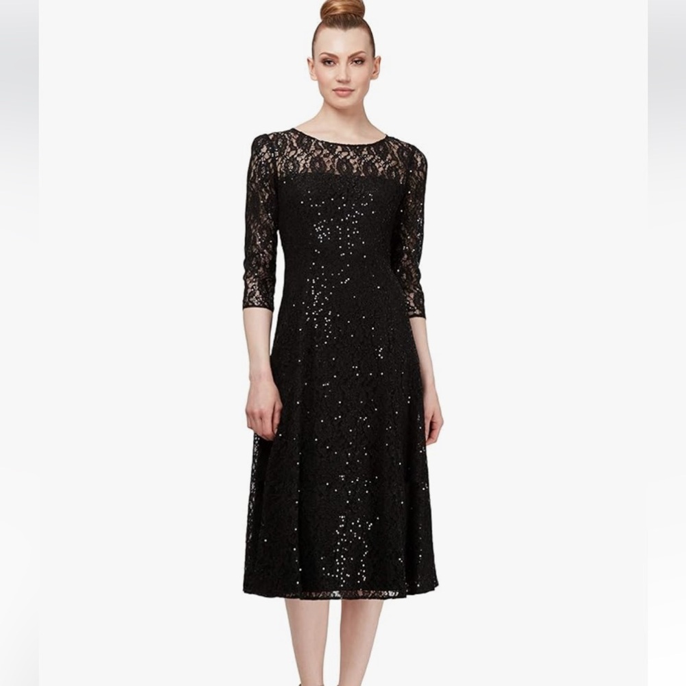SLNY Sequin Lace Fit and Flare Black Size 16 W New With Tag